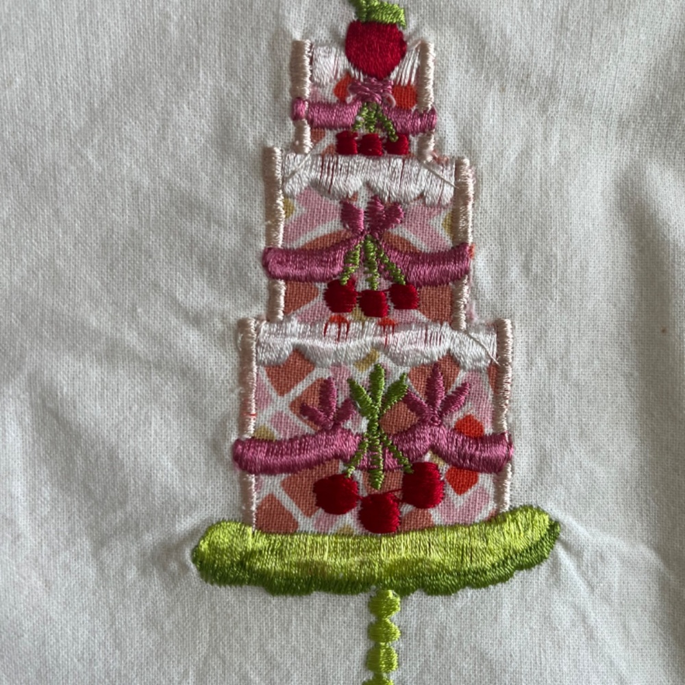 New Embroidery Kitchen Tea Towel w/ Flower Cake Design - Picture 2 of 4